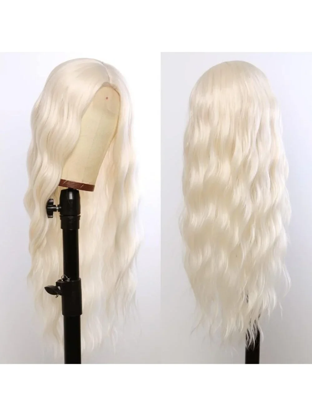 Curly Platinum Blonde Lace Front Wig - Long Loose Wave Synthetic Hair for